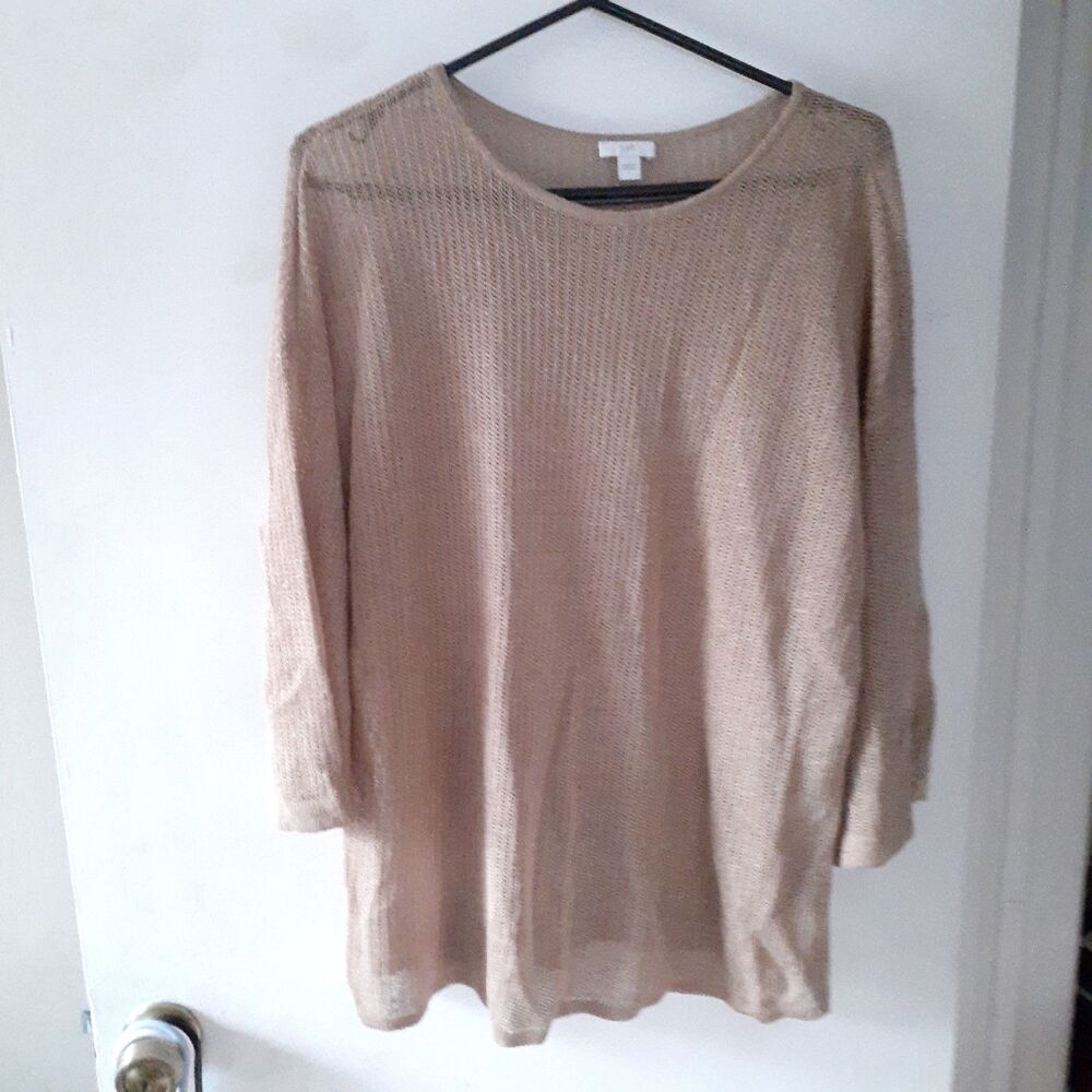 J. Jill Sweater Linen Rayon Top women's L Beige Light Brown Open Knit luxury